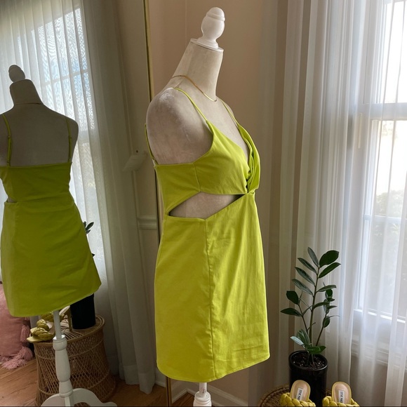 Zara Key Lime Cut Out Mini Dress Size L - Picture 7 of 11